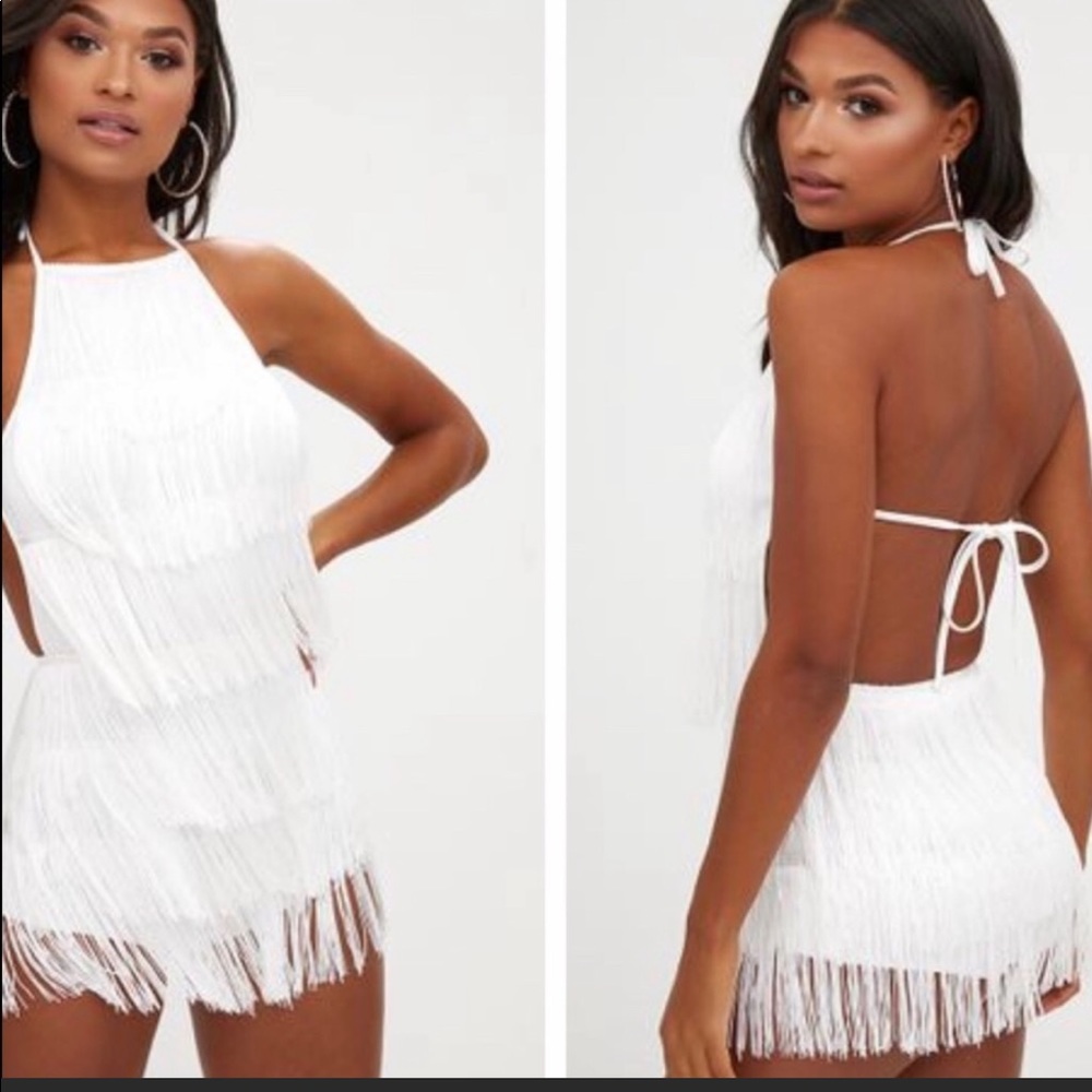 Pretty Little Thing White Fringe Romper